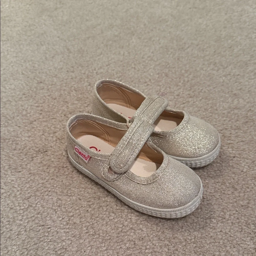 Gold sparkly cienta Mary Jane shoes